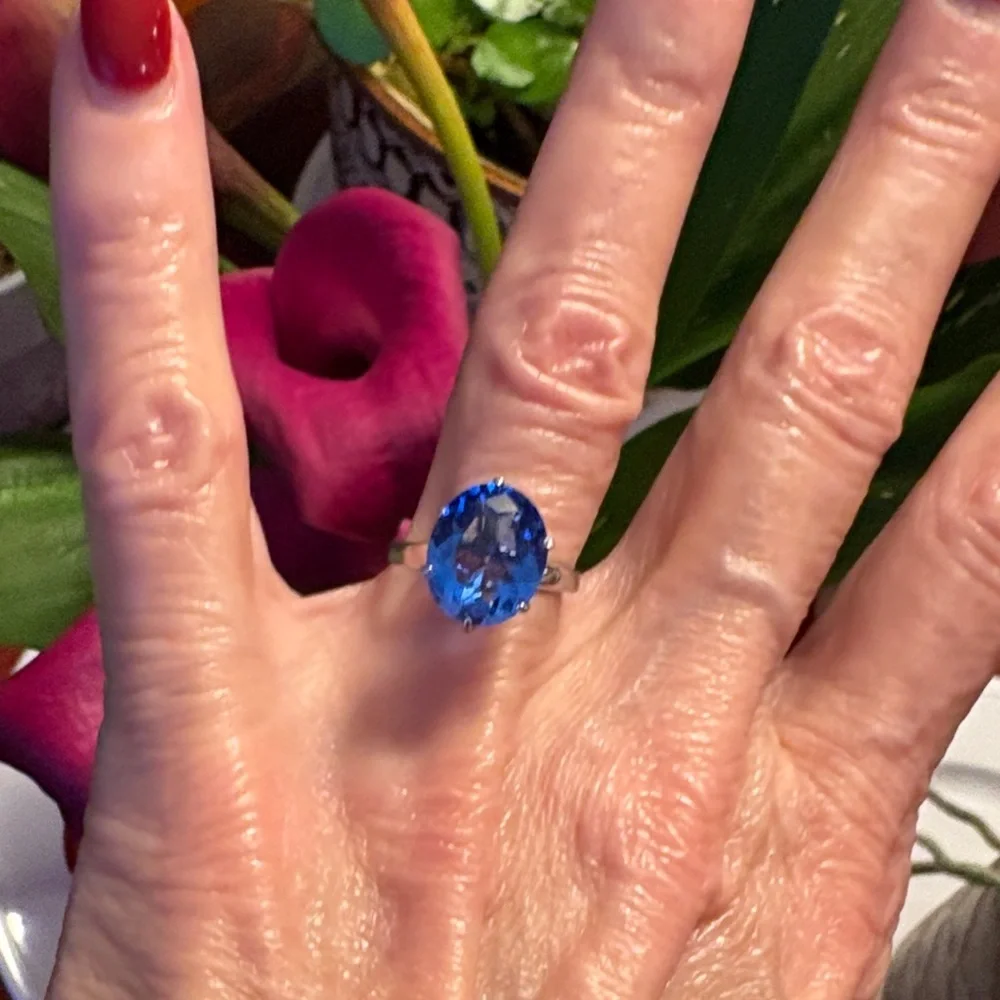 Size 6.25 Elegant Blue Quartz Ring In Sterling Silver